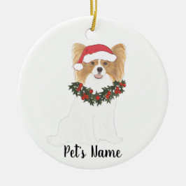 Adorno De Cerámica Navidad personalizada para Papillon Rojo y Blanco