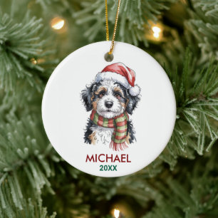 Adorno De Cerámica Navidad personalizada para perro Bernedoodle