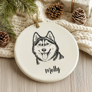 Adorno De Cerámica Navidad personalizada para perro Husky
