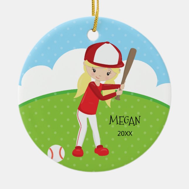 Adorno De Cerámica Navidad personalizado béisbol rubio lindo del (Frente)