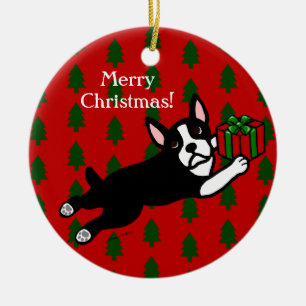 Adorno De Cerámica Navidad personalizado de Boston Terrier