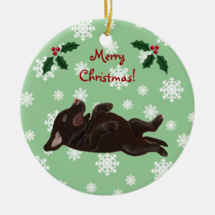 Adorno De Cerámica Navidad personalizado de Labrador del chocolate