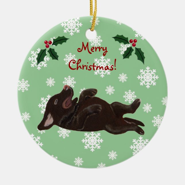 Adorno De Cerámica Navidad personalizado de Labrador del chocolate (Frente)