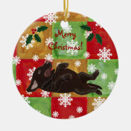 Adorno De Cerámica Navidad personalizado de Labrador del chocolate