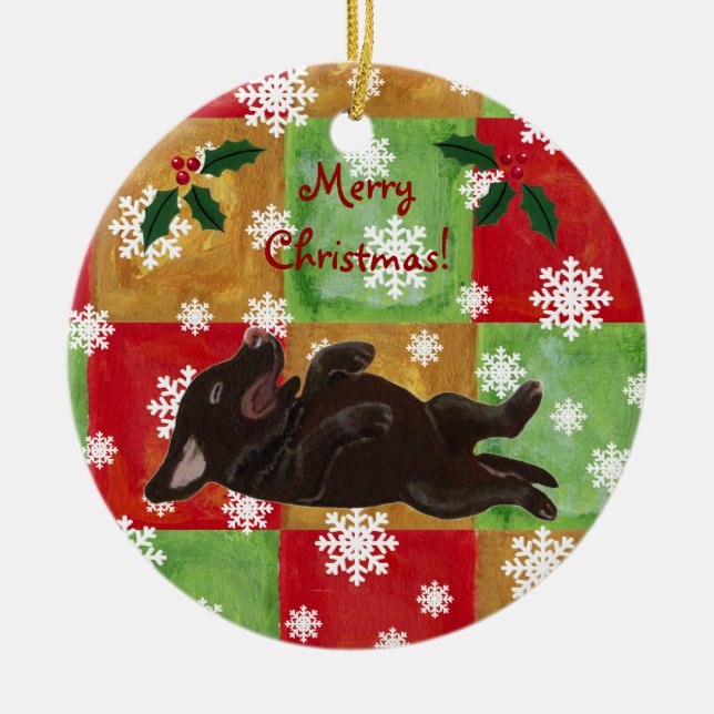 Adorno De Cerámica Navidad personalizado de Labrador del chocolate (Frente)