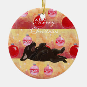Adorno De Cerámica Navidad personalizado del perrito del laboratorio