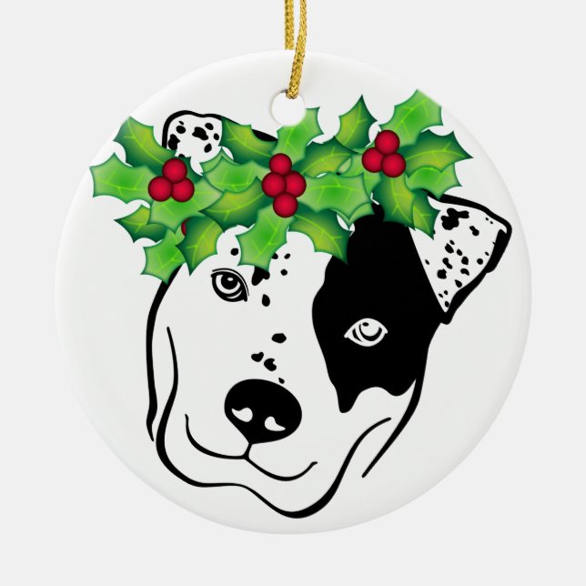 Adorno De Cerámica Navidad personalizado del pitbull (Frente)