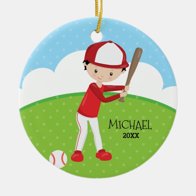 Adorno De Cerámica Navidad personalizado jugador de béisbol lindo (Frente)