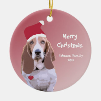 Adorno De Cerámica Navidad personalizado Santa de Basset Hound