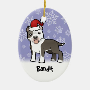 Adorno De Cerámica Navidad Pitbull/Staffordshire Terrier americano