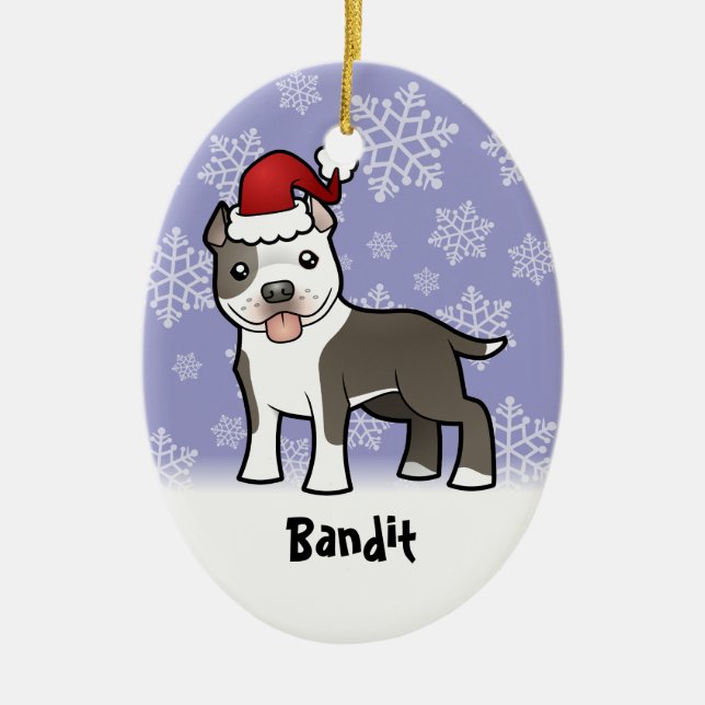 Adorno De Cerámica Navidad Pitbull/Staffordshire Terrier americano (Frente)