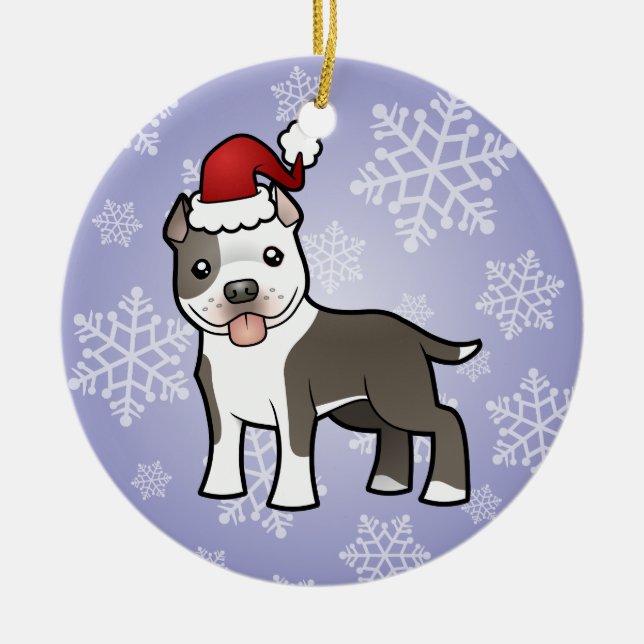Adorno De Cerámica Navidad Pitbull/Staffordshire Terrier americano (Frente)