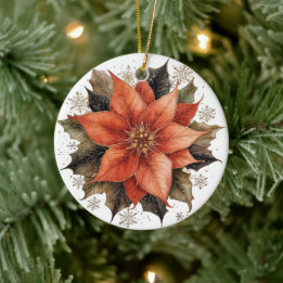 Adorno De Cerámica Navidad Poinsettia Roja Moderna