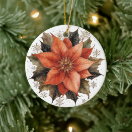 Adorno De Cerámica Navidad Poinsettia Roja Moderna