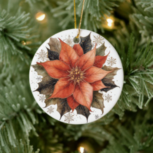 Adorno De Cerámica Navidad Poinsettia Roja Moderna