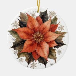 Adorno De Cerámica Navidad Poinsettia Roja Moderna