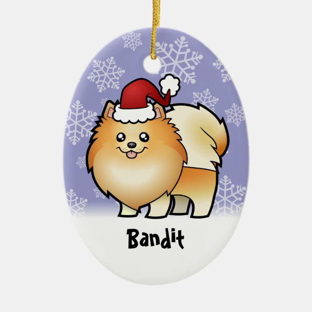 Adorno De Cerámica Navidad Pomeranian (añada su nombre de mascotas) (Frente)