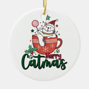 Adorno De Cerámica Navidad Regalo Merry Cute Catmas