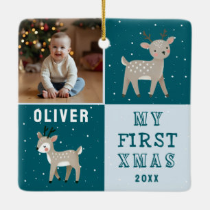 Adorno De Cerámica Navidad Reno Cute Personalizado Foto de Bebé