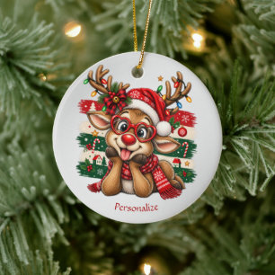 Adorno De Cerámica Navidad Reno Personalizado Fiesta Navideña