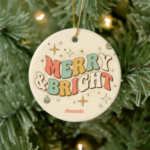 Adorno De Cerámica Navidad Retro Groovy Alegre y Brillante