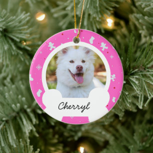 Adorno De Cerámica Navidad rosa Foto de perro personalizada 