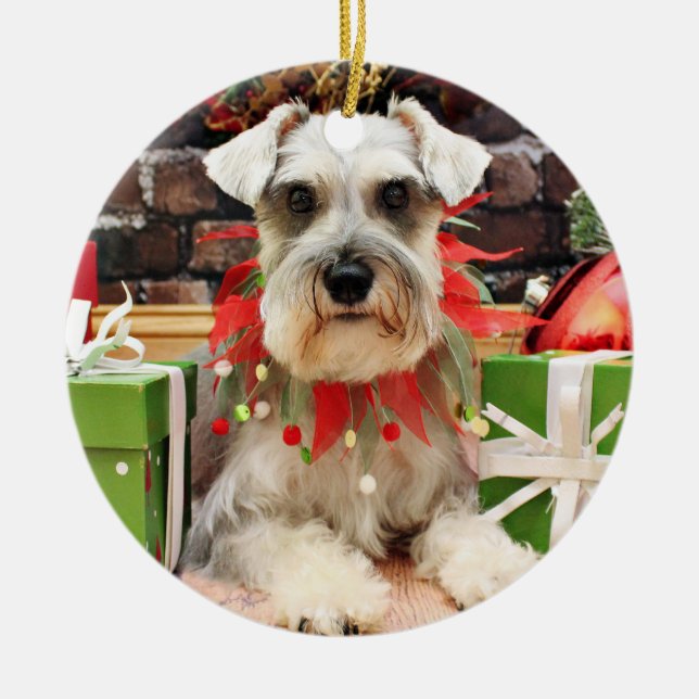 Adorno De Cerámica Navidad - Schnauzer - Abby (Frente)