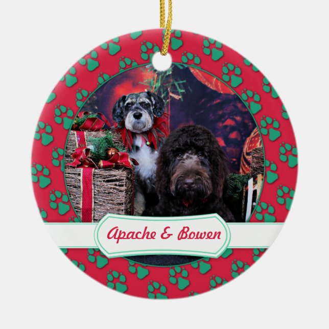 Adorno De Cerámica Navidad - Schnauzer Apache - Bowen LabraDoodle (Frente)