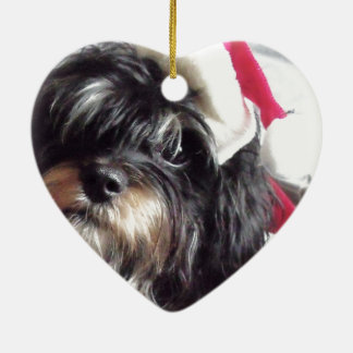 Adorno De Cerámica Navidad Shih Poo
