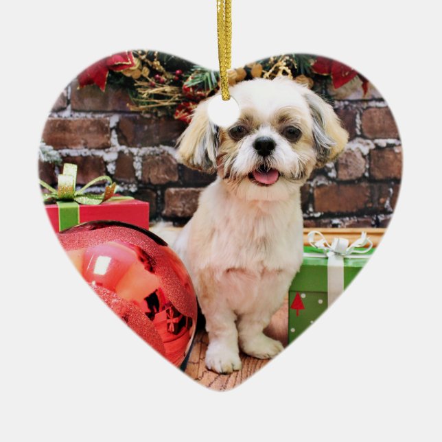 Adorno De Cerámica Navidad - Shih Tzu - Marley (Frente)