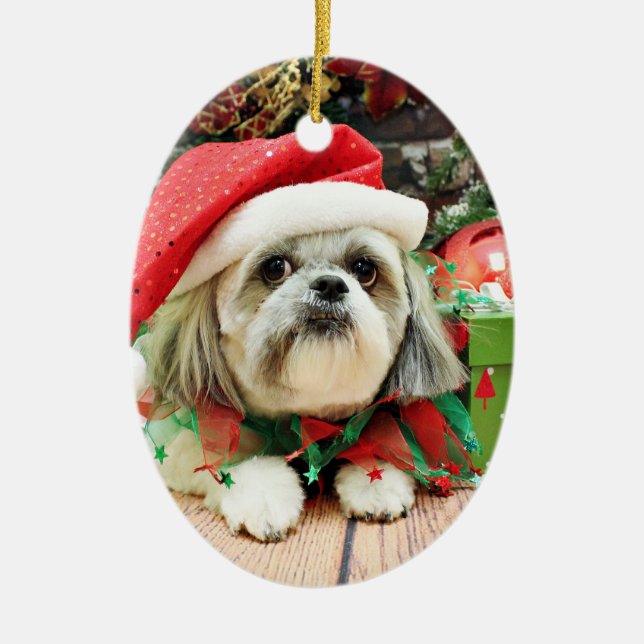 Adorno De Cerámica Navidad - Shih Tzu - trasto (Frente)