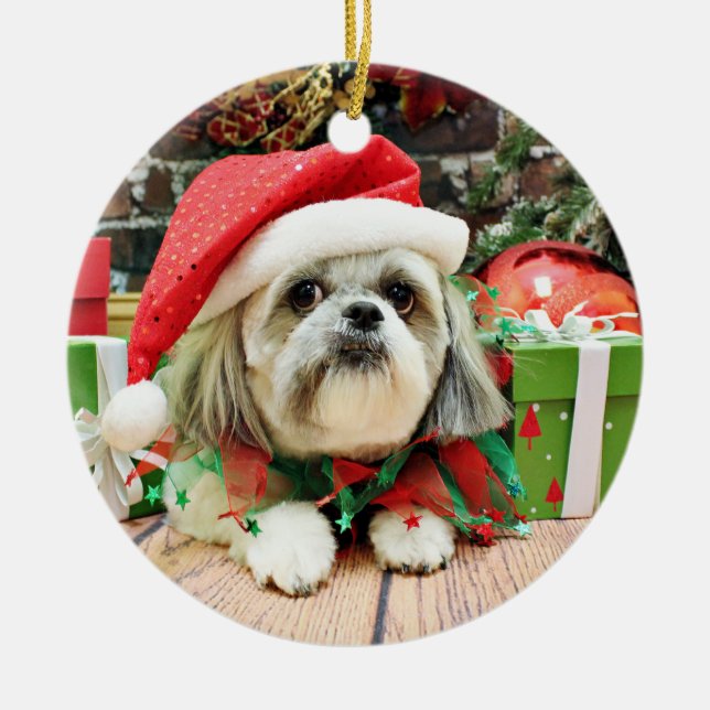 Adorno De Cerámica Navidad - Shih Tzu - trasto (Frente)