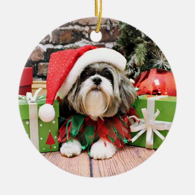 Adorno De Cerámica Navidad - Shih Tzu - Vince (Frente)