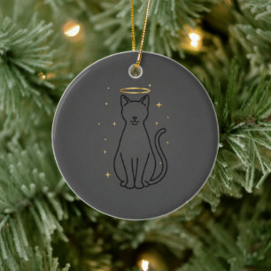 Adorno De Cerámica Navidad Silueta de Gato Minimalista