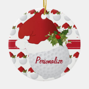 Adorno De Cerámica Navidad Sport Golf Ball Santa Hat
