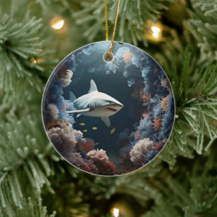 Adorno De Cerámica Navidad Subacuática 3D de Tiburón
