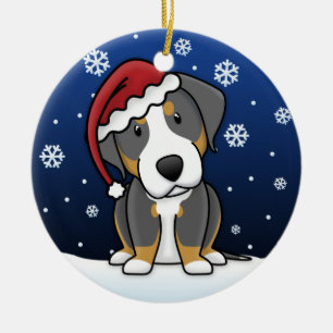 Adorno De Cerámica Navidad suiza del perro de la montaña del dibujo