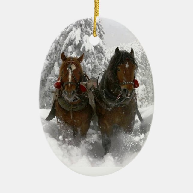 Adorno De Cerámica navidad traído por caballo del trineo (Frente)