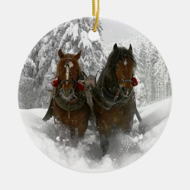 Adorno De Cerámica navidad traído por caballo del trineo (Frente)