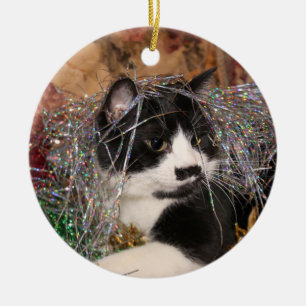 Adorno De Cerámica Navidad travieso del gatito del smoking