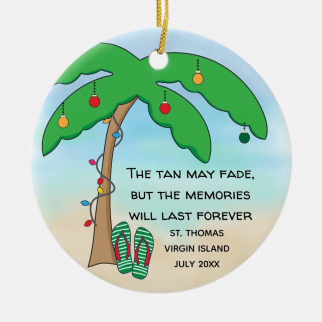 Adorno De Cerámica Navidad tropical personalizado de la playa (Frente)