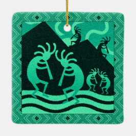 Adorno De Cerámica Navidad Turquesa del Suroeste Kokopelli