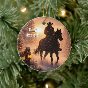 Adorno De Cerámica Navidad vaquera y cowboy del oeste americano