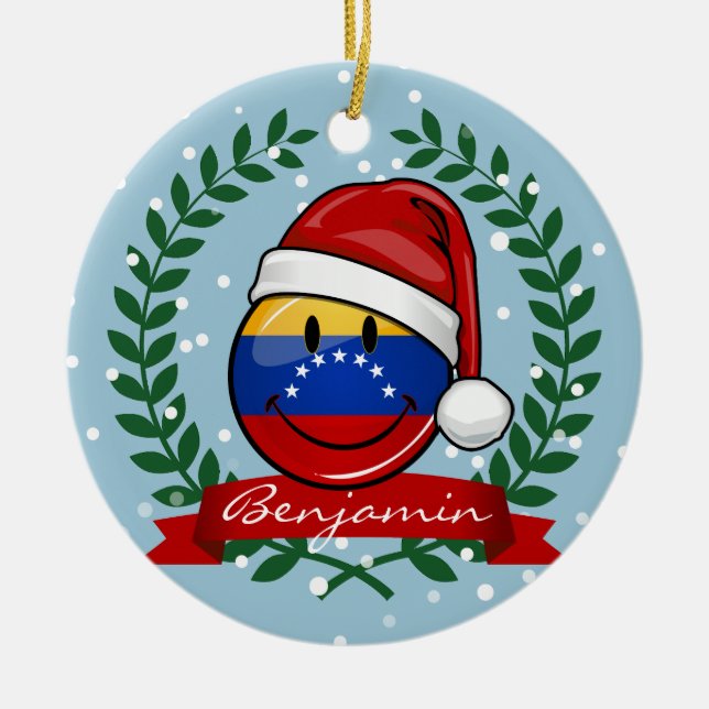 Adorno De Cerámica Navidad venezolano muy sonriente de la bandera (Frente)