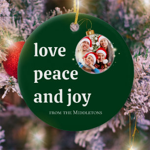 Adorno De Cerámica Navidad Verde Foto Familiar Amor Paz Alegría