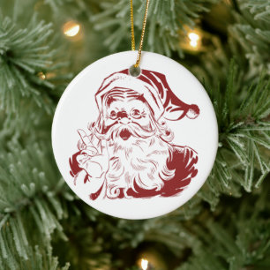 Adorno De Cerámica Navidad Vintage, Alegre Santa Claus Retro en Rojo