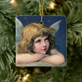 Adorno De Cerámica Navidad vintage, bello ángel con estrellas de oro