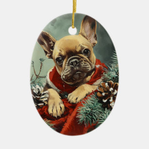 Adorno De Cerámica Navidad vintage del Bulldog francés