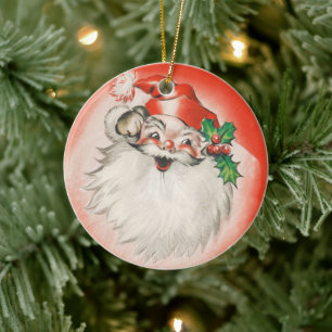 Adorno De Cerámica Navidad Vintage, Jolly Retro Santa Claus de los 50