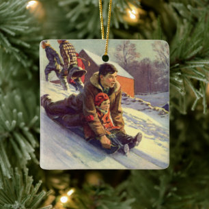 Adorno De Cerámica Navidad vintage, padre e hija